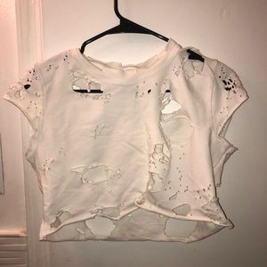 Distressed white crop top XS